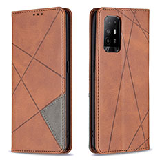 Leather Case Stands Flip Cover Holder B07F for Oppo F19 Pro+ Plus 5G Brown