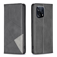 Leather Case Stands Flip Cover Holder B07F for Oppo Find X5 5G Black