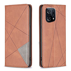 Leather Case Stands Flip Cover Holder B07F for Oppo Find X5 5G Brown
