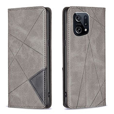 Leather Case Stands Flip Cover Holder B07F for Oppo Find X5 5G Gray