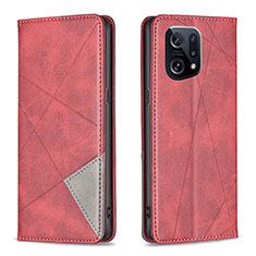 Leather Case Stands Flip Cover Holder B07F for Oppo Find X5 5G Red