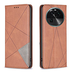 Leather Case Stands Flip Cover Holder B07F for Oppo Find X6 5G Brown