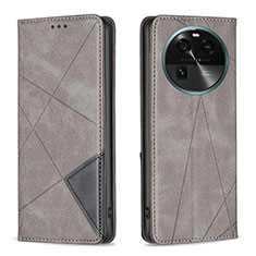 Leather Case Stands Flip Cover Holder B07F for Oppo Find X6 5G Gray