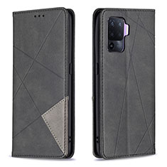 Leather Case Stands Flip Cover Holder B07F for Oppo Reno5 F Black