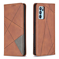Leather Case Stands Flip Cover Holder B07F for Oppo Reno6 Pro 5G India Brown