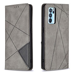 Leather Case Stands Flip Cover Holder B07F for Oppo Reno6 Pro 5G India Gray