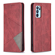 Leather Case Stands Flip Cover Holder B07F for Oppo Reno6 Pro 5G India Red