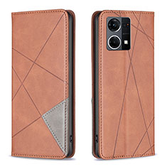 Leather Case Stands Flip Cover Holder B07F for Oppo Reno7 4G Brown