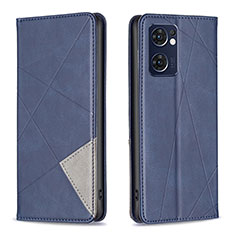Leather Case Stands Flip Cover Holder B07F for Oppo Reno7 5G Blue
