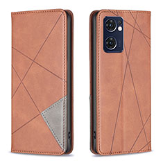 Leather Case Stands Flip Cover Holder B07F for Oppo Reno7 5G Brown