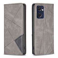 Leather Case Stands Flip Cover Holder B07F for Oppo Reno7 5G Gray