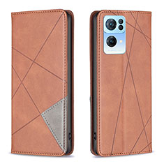 Leather Case Stands Flip Cover Holder B07F for Oppo Reno7 Pro 5G Brown