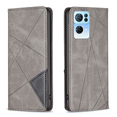 Leather Case Stands Flip Cover Holder B07F for Oppo Reno7 Pro 5G Gray