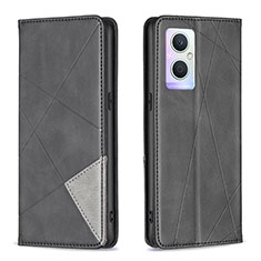 Leather Case Stands Flip Cover Holder B07F for Oppo Reno7 Z 5G Black