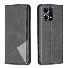 Leather Case Stands Flip Cover Holder B07F for Oppo Reno8 4G Black