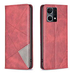 Leather Case Stands Flip Cover Holder B07F for Oppo Reno8 4G Red
