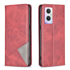 Leather Case Stands Flip Cover Holder B07F for Oppo Reno8 Z 5G Red