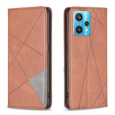 Leather Case Stands Flip Cover Holder B07F for Realme 9 Pro+ Plus 5G Brown