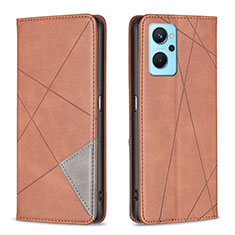 Leather Case Stands Flip Cover Holder B07F for Realme 9i 4G Brown