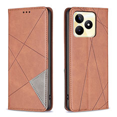 Leather Case Stands Flip Cover Holder B07F for Realme C51 Brown