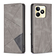 Leather Case Stands Flip Cover Holder B07F for Realme C53 India Gray