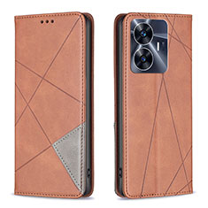 Leather Case Stands Flip Cover Holder B07F for Realme Narzo N55 Brown