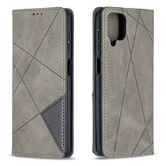 Leather Case Stands Flip Cover Holder B07F for Samsung Galaxy A12 Gray