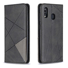 Leather Case Stands Flip Cover Holder B07F for Samsung Galaxy A20 Black