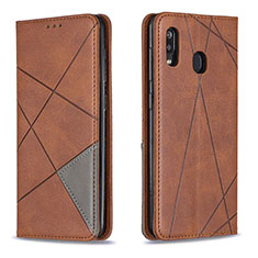 Leather Case Stands Flip Cover Holder B07F for Samsung Galaxy A20 Brown