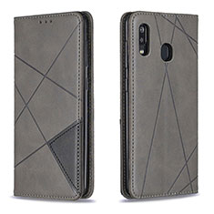 Leather Case Stands Flip Cover Holder B07F for Samsung Galaxy A20 Gray