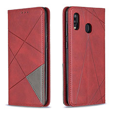 Leather Case Stands Flip Cover Holder B07F for Samsung Galaxy A20 Red