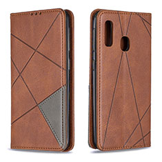 Leather Case Stands Flip Cover Holder B07F for Samsung Galaxy A20e Brown