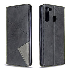 Leather Case Stands Flip Cover Holder B07F for Samsung Galaxy A21 Black