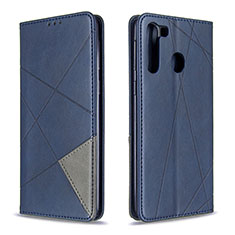 Leather Case Stands Flip Cover Holder B07F for Samsung Galaxy A21 Blue