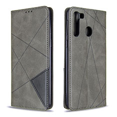 Leather Case Stands Flip Cover Holder B07F for Samsung Galaxy A21 Gray