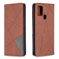 Leather Case Stands Flip Cover Holder B07F for Samsung Galaxy A21s Brown