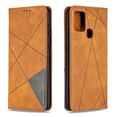 Leather Case Stands Flip Cover Holder B07F for Samsung Galaxy A21s Light Brown