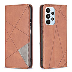 Leather Case Stands Flip Cover Holder B07F for Samsung Galaxy A23 4G Brown