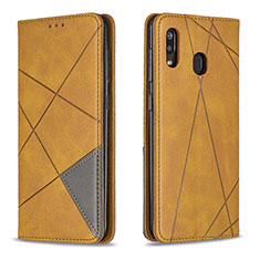 Leather Case Stands Flip Cover Holder B07F for Samsung Galaxy A30 Light Brown