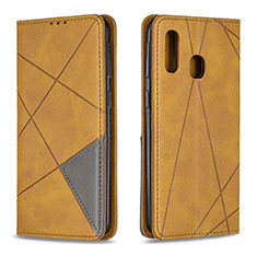 Leather Case Stands Flip Cover Holder B07F for Samsung Galaxy A40 Light Brown