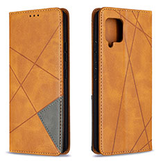 Leather Case Stands Flip Cover Holder B07F for Samsung Galaxy A42 5G Light Brown