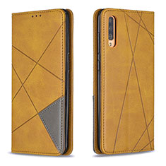 Leather Case Stands Flip Cover Holder B07F for Samsung Galaxy A70 Light Brown