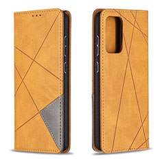 Leather Case Stands Flip Cover Holder B07F for Samsung Galaxy A72 4G Light Brown