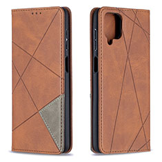 Leather Case Stands Flip Cover Holder B07F for Samsung Galaxy F12 Brown