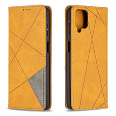 Leather Case Stands Flip Cover Holder B07F for Samsung Galaxy F12 Light Brown