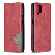 Leather Case Stands Flip Cover Holder B07F for Samsung Galaxy F12 Red