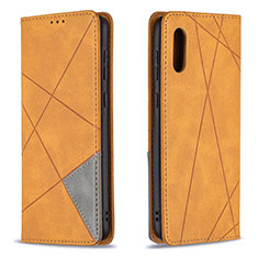 Leather Case Stands Flip Cover Holder B07F for Samsung Galaxy M02 Light Brown