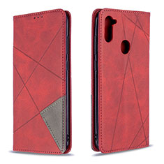 Leather Case Stands Flip Cover Holder B07F for Samsung Galaxy M11 Red