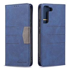 Leather Case Stands Flip Cover Holder B07F for Samsung Galaxy S21 5G Blue