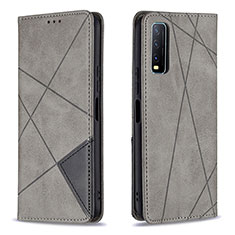 Leather Case Stands Flip Cover Holder B07F for Vivo Y11s Gray